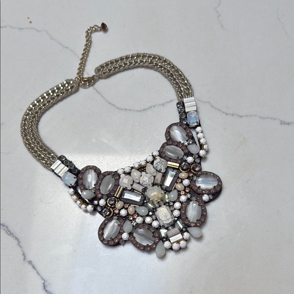 Silver and White Crystal Pearl Necklace